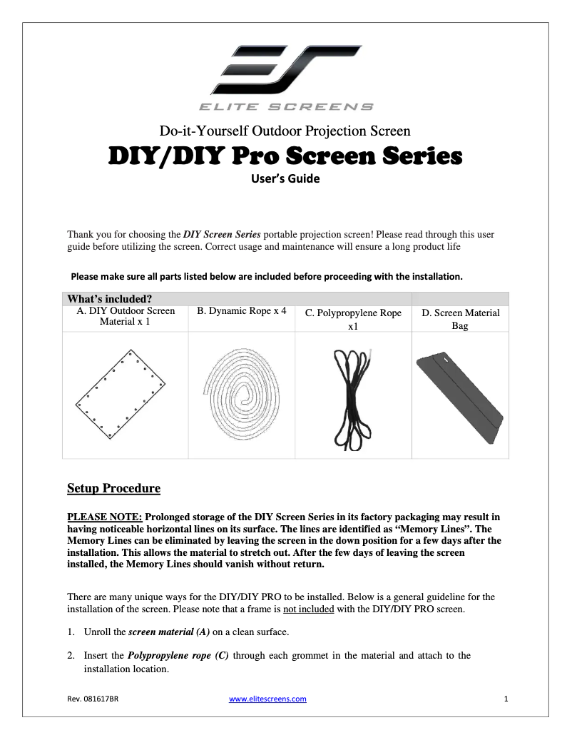 Página nº 1 - Manual de usuario Elite Screens DIY Pro 133"