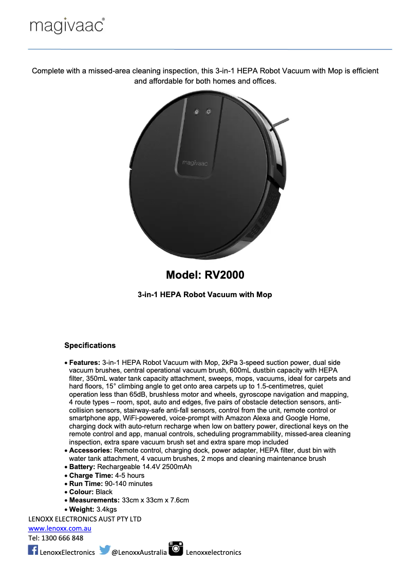 Imagen de la primera página del manual del dispositivo RV2000