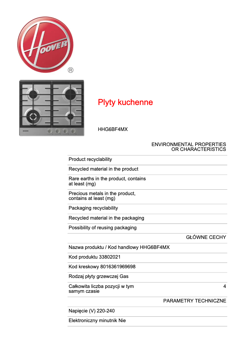 Imagen de la primera página del manual del dispositivo HHG6BF4MX