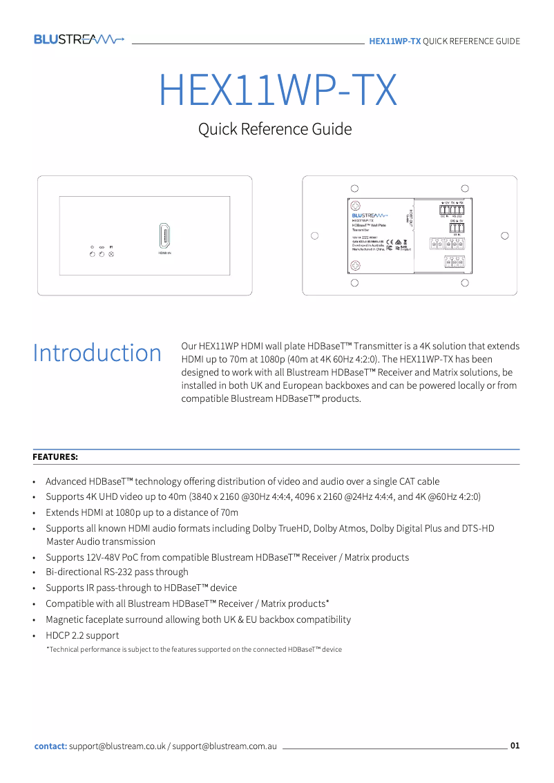 Página 1 del manual Manual de usuario Blustream HEX11WP-TX