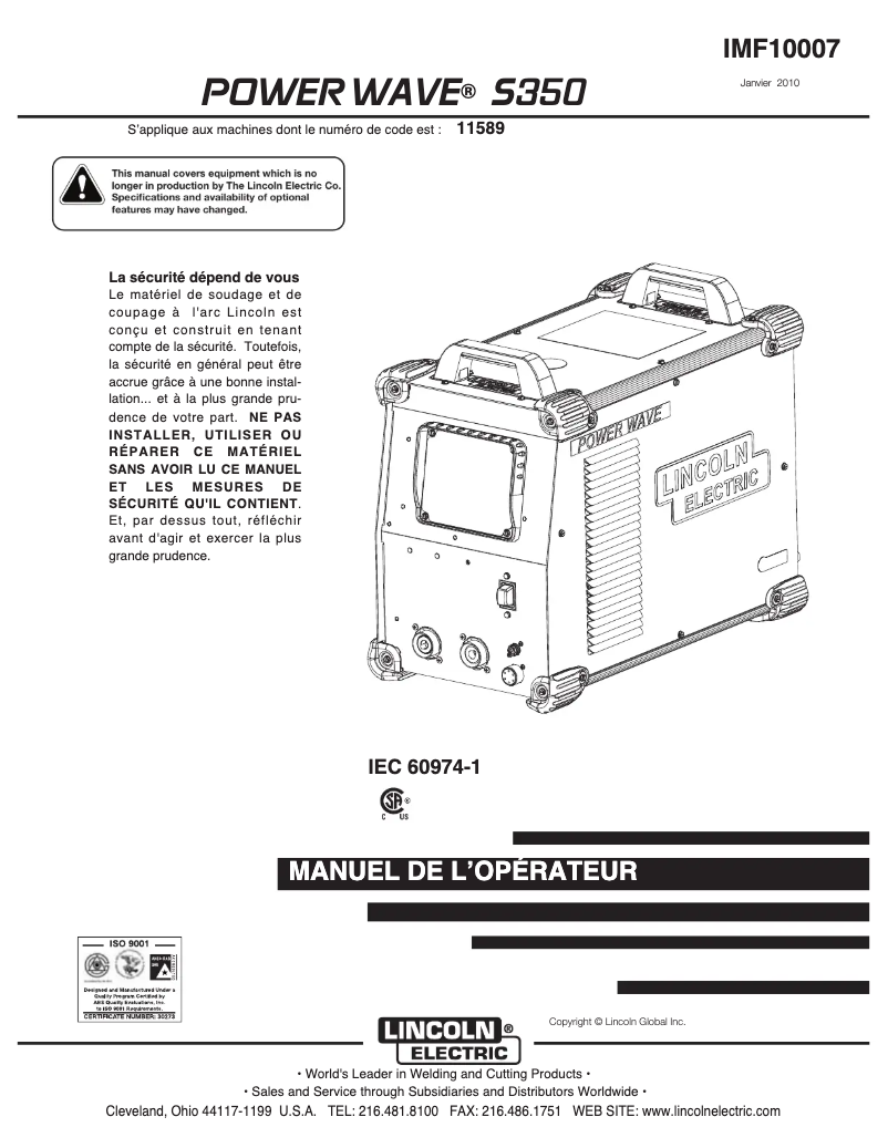 Imagen de la primera página del manual del dispositivo Invertec Power Wave 350