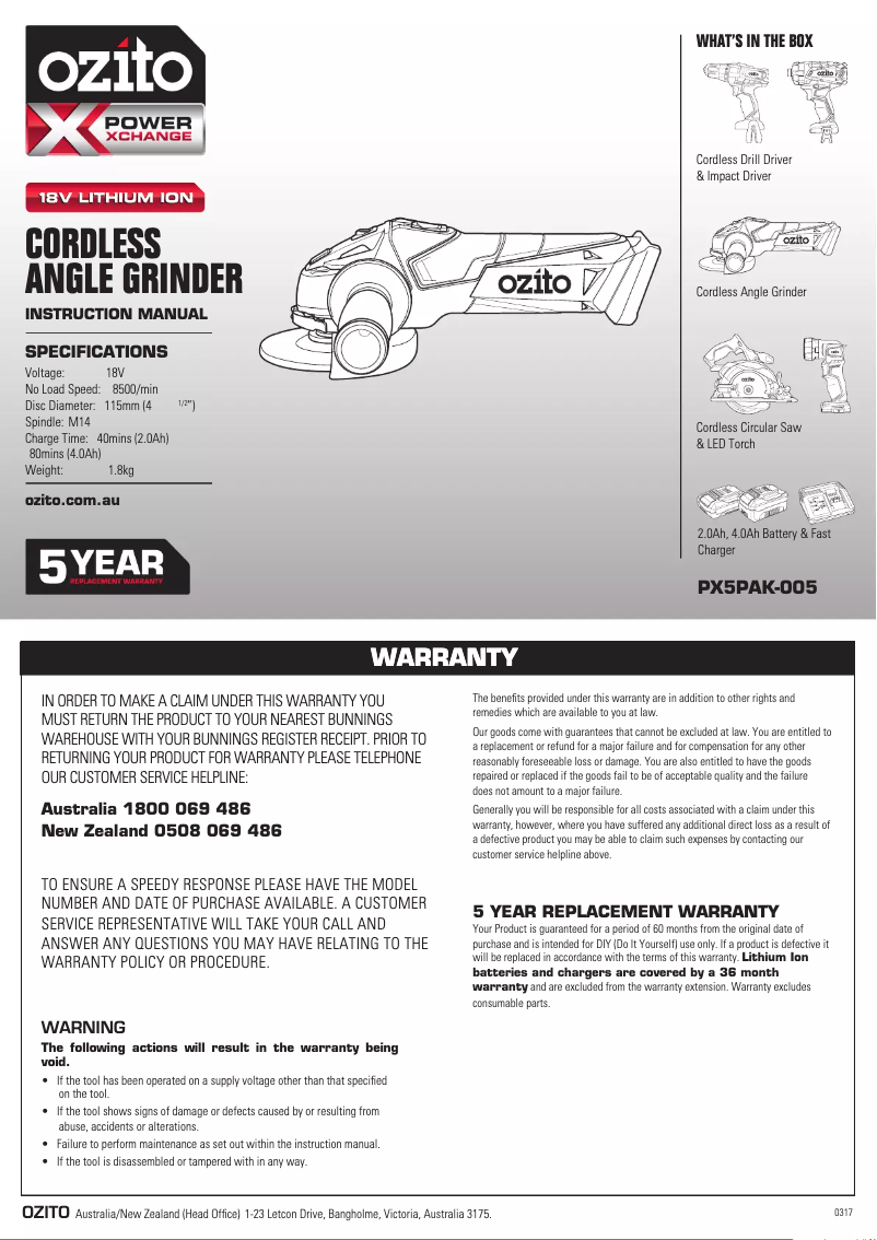 Imagen de la primera página del manual del dispositivo PX5PAK-005