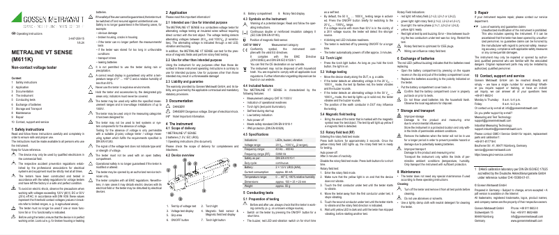 Imagen de la primera página del manual del dispositivo METRALINE VT SENSE M611K