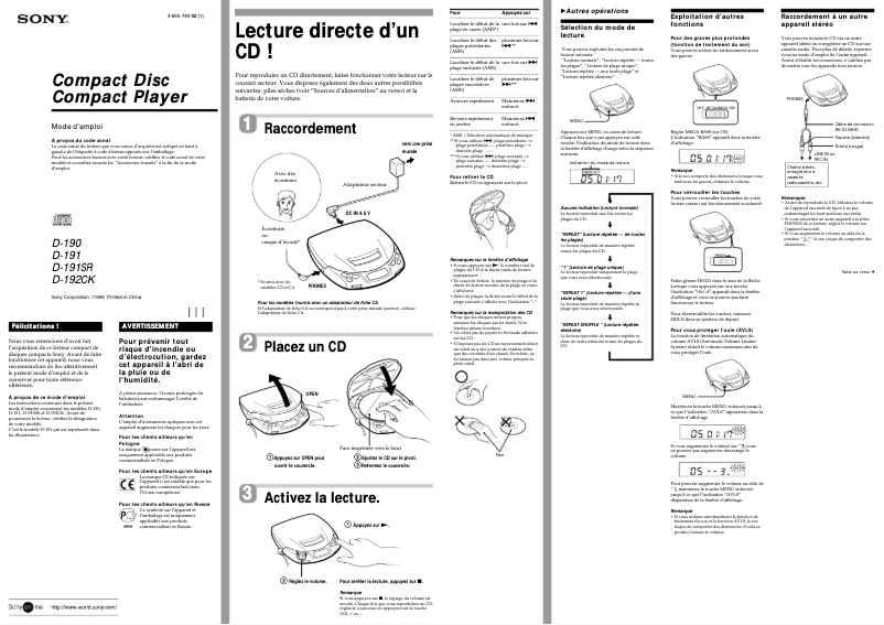 Imagen de la primera página del manual del dispositivo Discman D-192CK