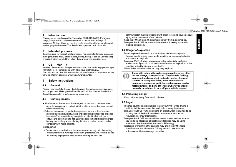 Imagen de la primera página del manual del dispositivo Twintalker 9500 Airsoft