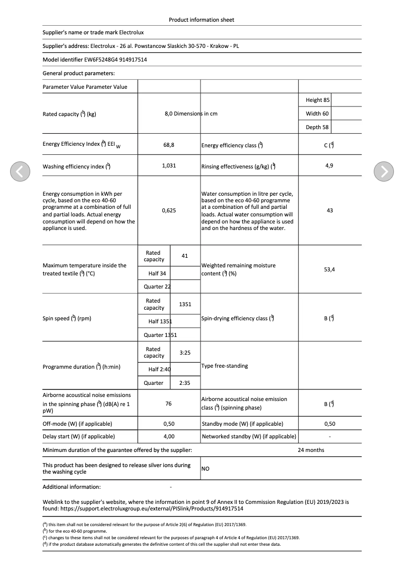 Imagen de la primera página del manual del dispositivo EW6F5248G4