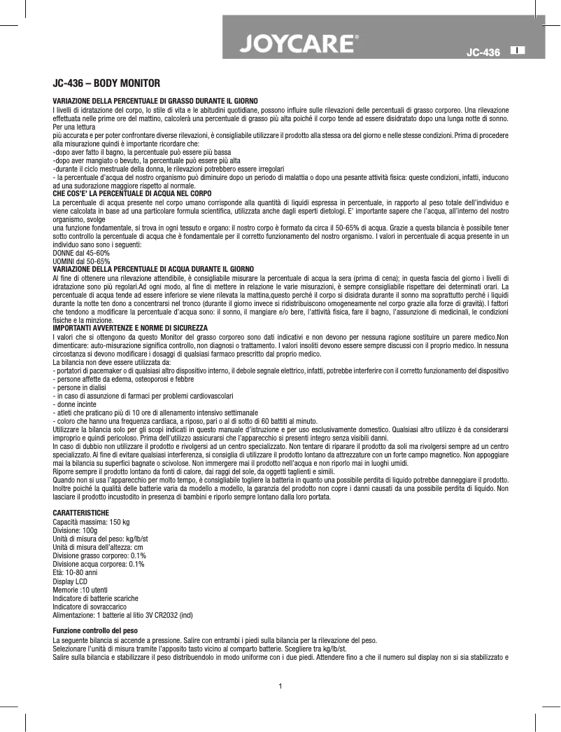 Imagen de la primera página del manual del dispositivo JC-436