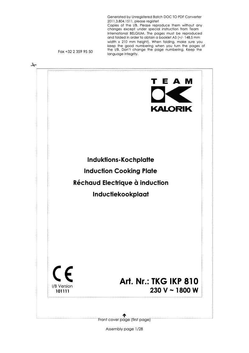 Imagen de la primera página del manual del dispositivo TKG IKP 810