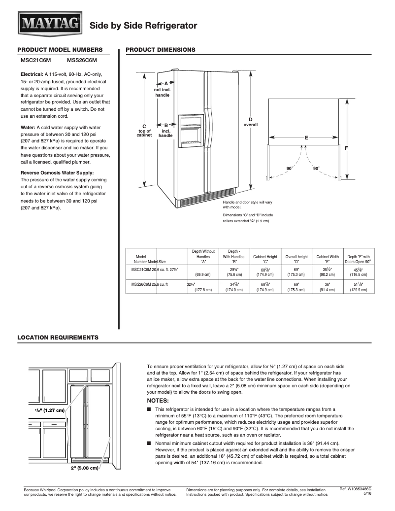Página 1 del manual Ficha técnica Maytag MSS26C6MF