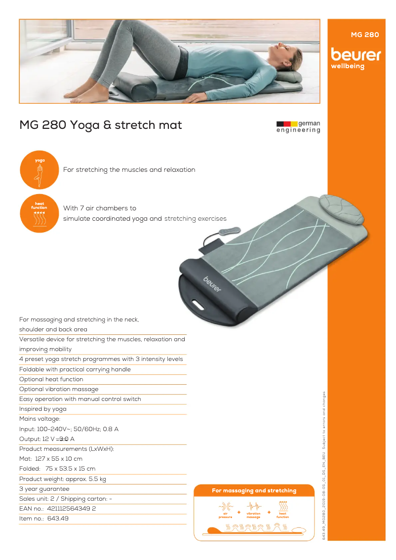 Página 1 del manual Ficha técnica Beurer MG 280