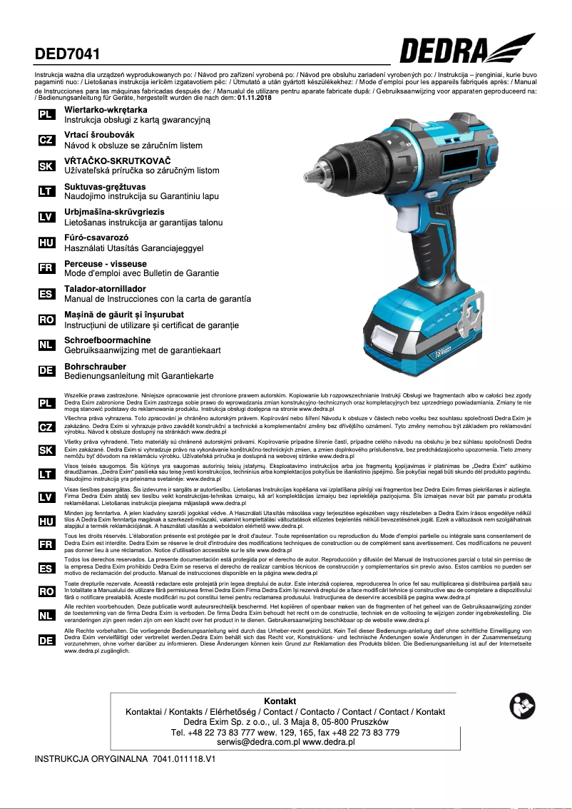 Imagen de la primera página del manual del dispositivo DED7041