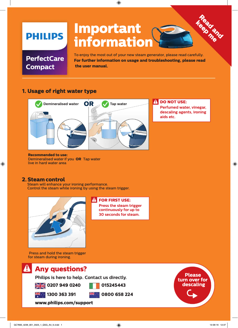 Página 1 del manual Guía de inicio rápido Philips PerfectCare Compact GC7803