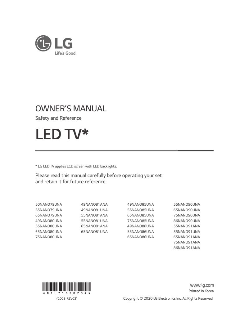Imagen de la primera página del manual del dispositivo 49NANO81UNA