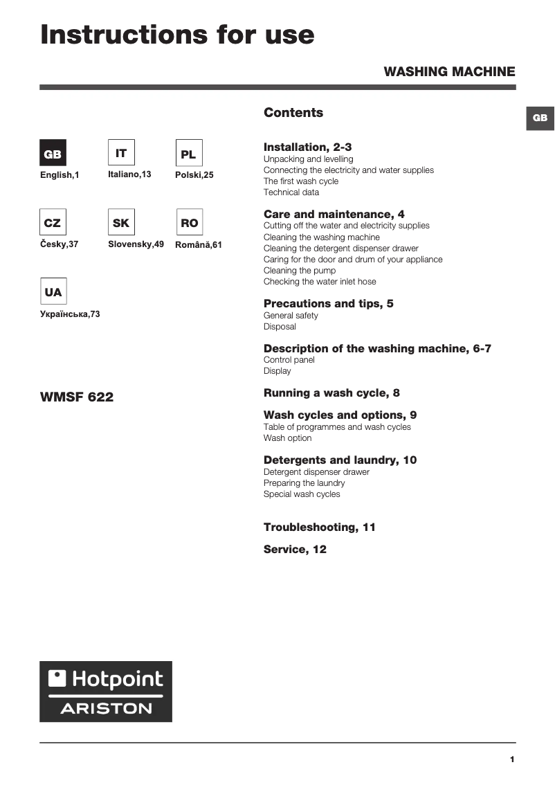 Imagen de la primera página del manual del dispositivo WMSF 622 EU.L