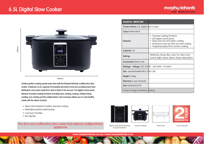 Página 1 del manual Ficha técnica Morphy Richards MRDSC6BK