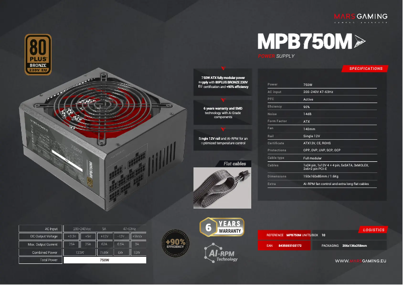 Página 1 del manual Ficha técnica Mars Gaming MPB750M