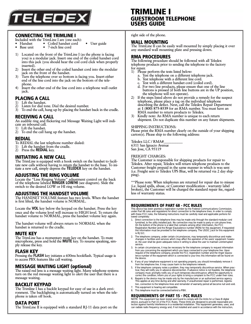 Página 1 del manual Manual de usuario Teledex Trimline I