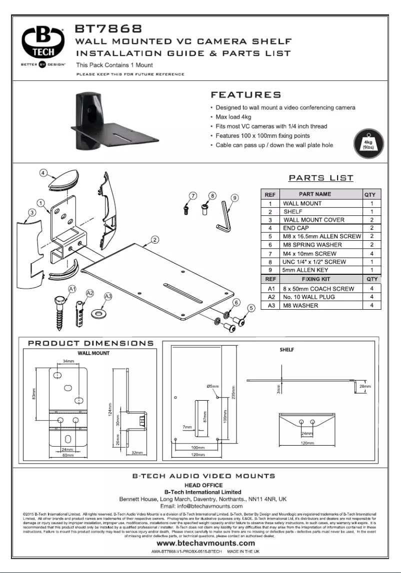 Imagen de la primera página del manual del dispositivo BT7868