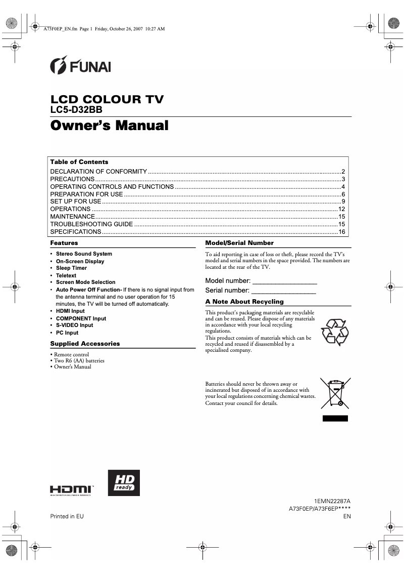 Imagen de la primera página del manual del dispositivo LC5-D32BB