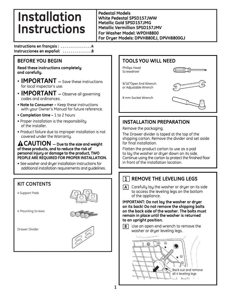Página 1 del manual Manual de usuario GE Profile SPSD157JMG