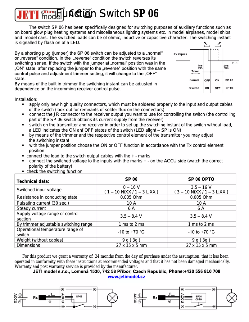Imagen de la primera página del manual del dispositivo SP 06