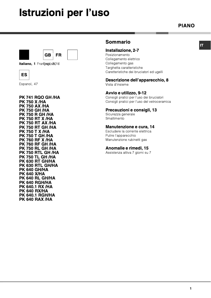 Imagen de la primera página del manual del dispositivo PK 640 R AX /HA