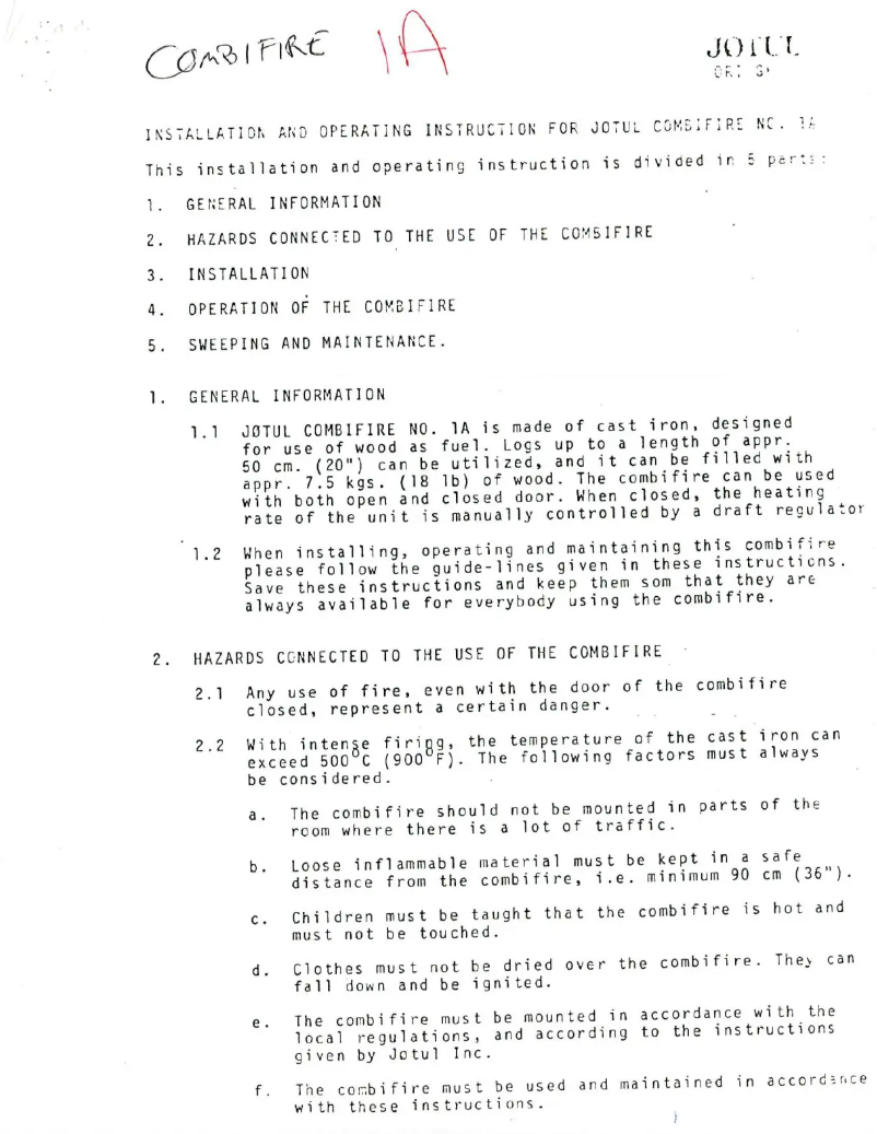 Imagen de la primera página del manual del dispositivo Combifire 1A