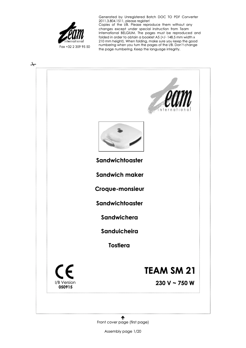 Imagen de la primera página del manual del dispositivo SM 21