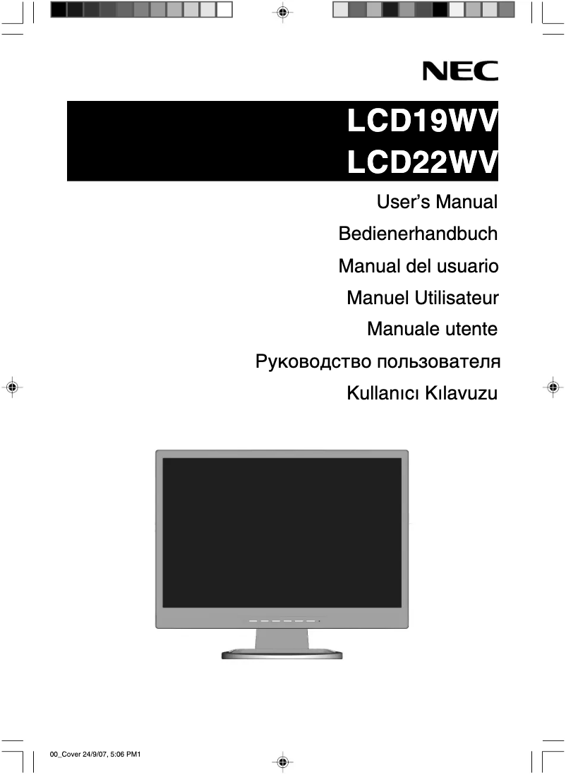 Imagen de la primera página del manual del dispositivo MultiSync LCD19WV