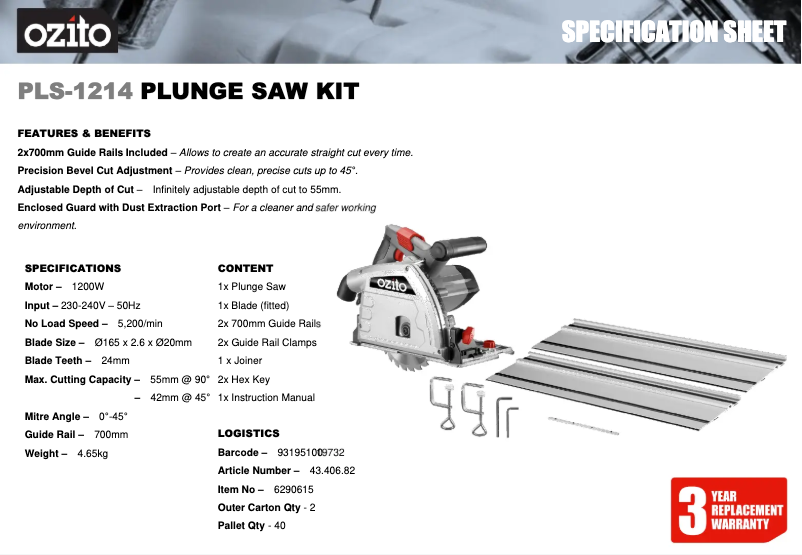 Página nº 1 - Ficha técnica Ozito PLS-1214