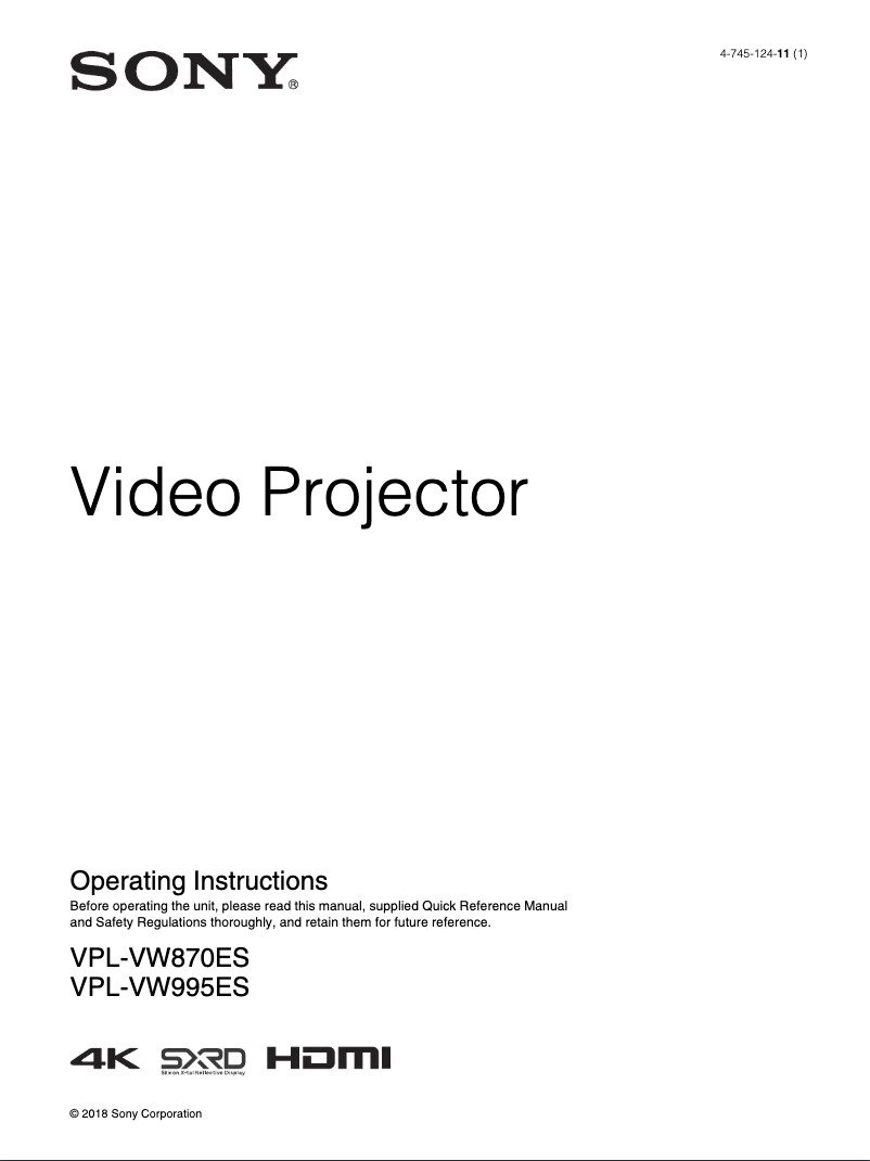 Imagen de la primera página del manual del dispositivo VPL-VW995ES