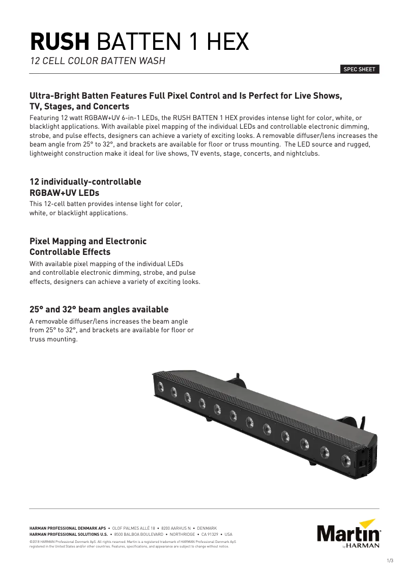 Página 1 del manual Ficha técnica Martin RUSH BATTEN 1 HEX