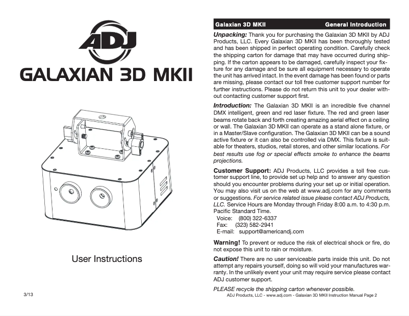 Página 1 del manual Manual de usuario Adj Galaxian 3D MKII
