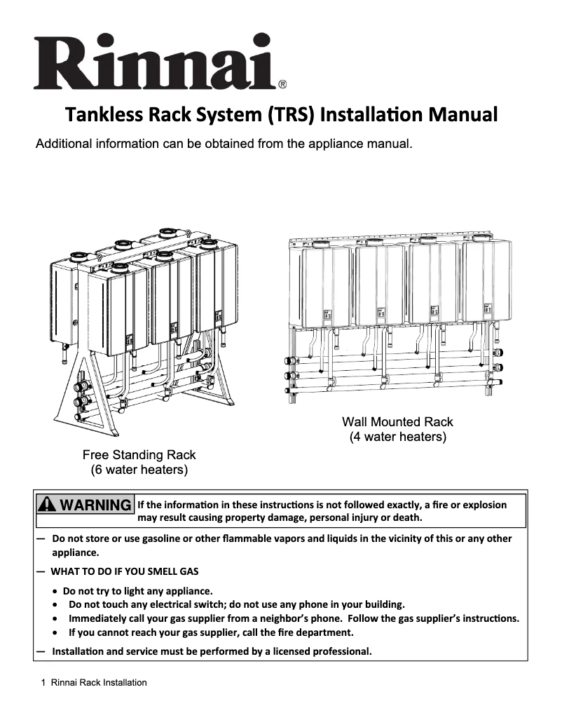 Imagen de la primera página del manual del dispositivo Tankless Rack System TRS06IN