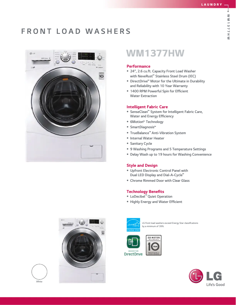 Página 1 del manual Ficha técnica LG WM1377HW