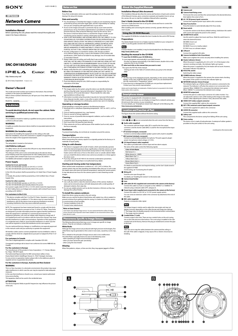 Imagen de la primera página del manual del dispositivo SNC-DH180