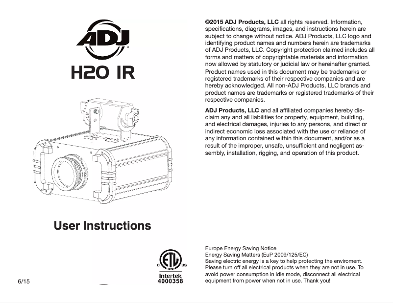 Imagen de la primera página del manual del dispositivo H2O IR