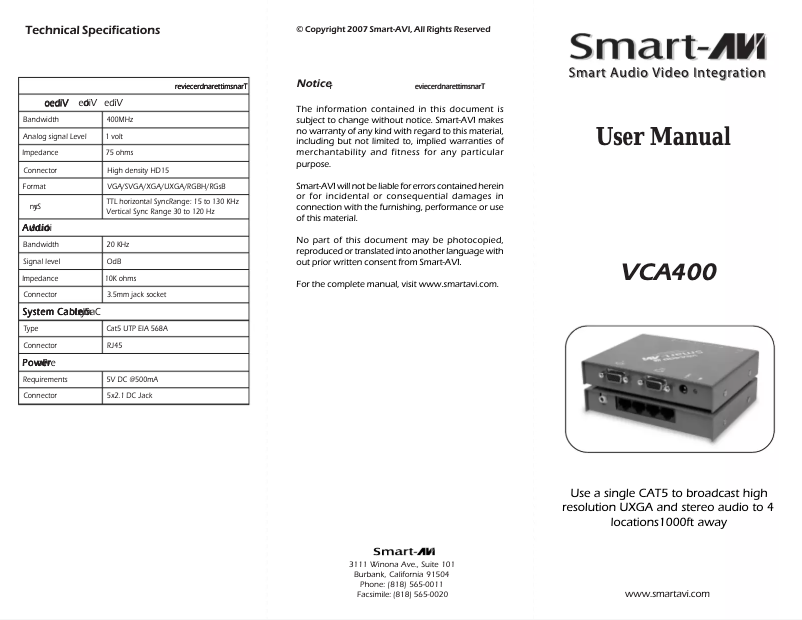 Página 1 del manual Manual de usuario Smart-AVI VCA-400S