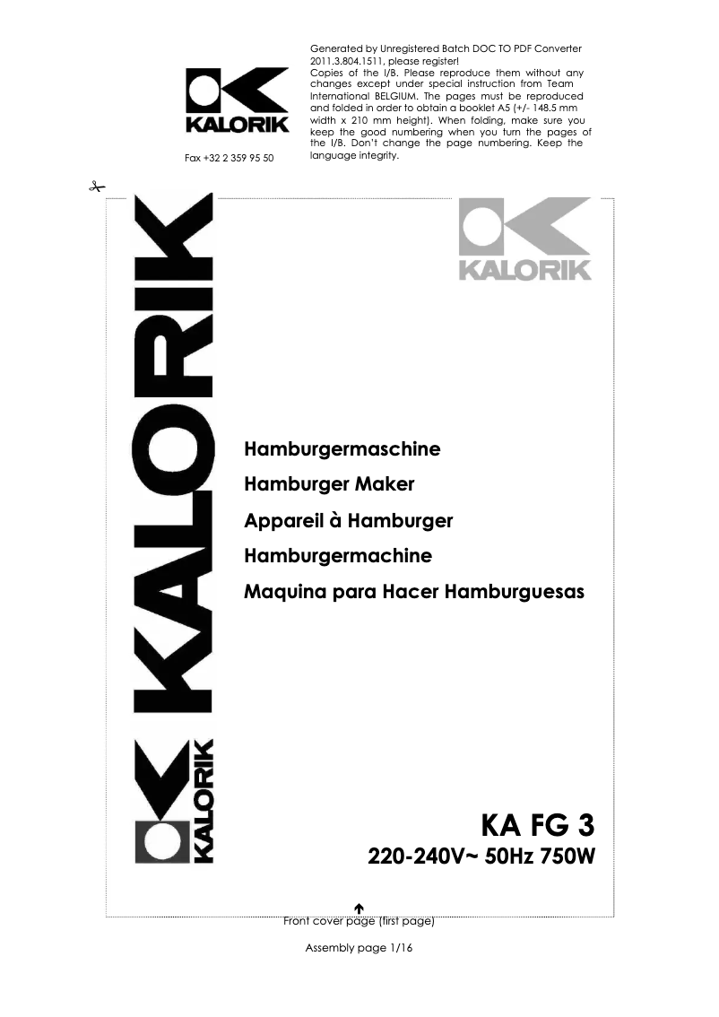Página 1 del manual Manual de usuario Kalorik KA FG 3