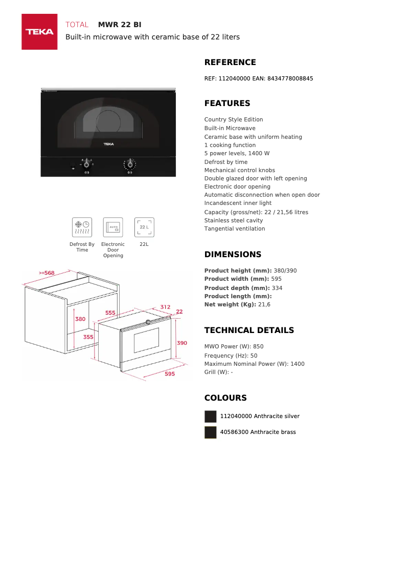Imagen de la primera página del manual del dispositivo MWR 22 BI