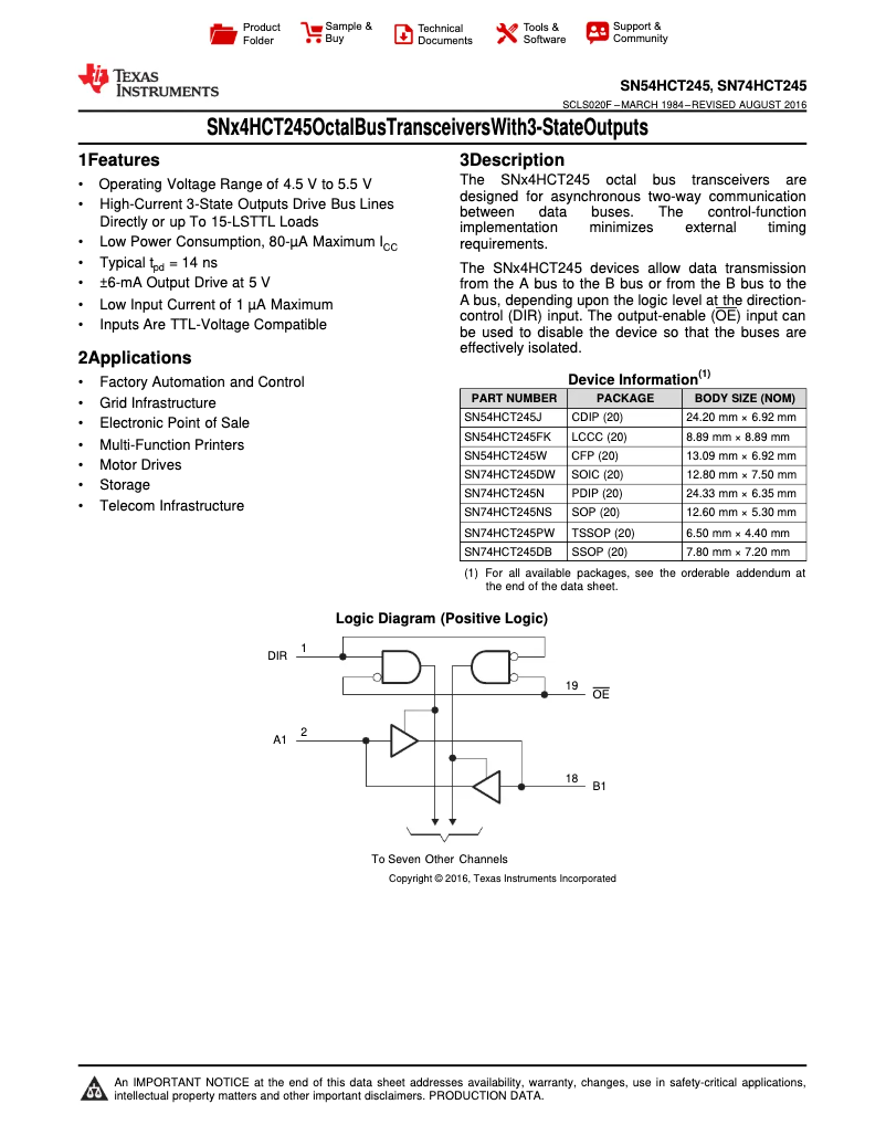 Página 1 del manual Manual de usuario Texas Instruments SN74HCT245PWR