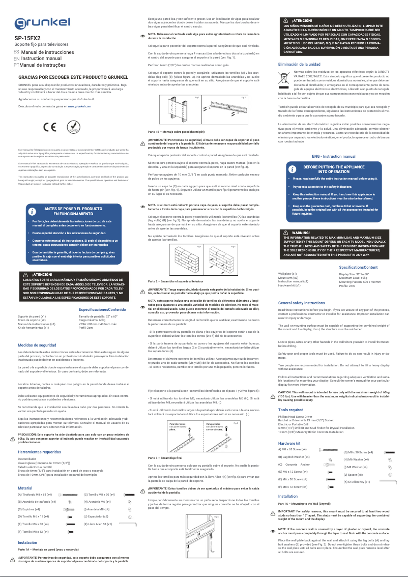 Imagen de la primera página del manual del dispositivo SP-15FX-2