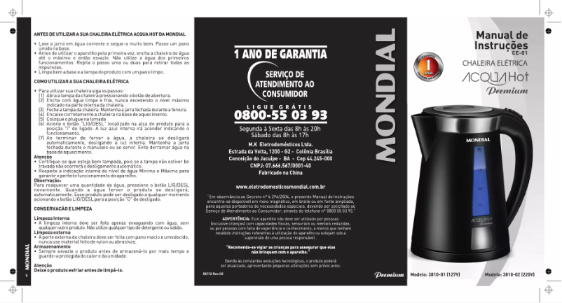 Imagen de la primera página del manual del dispositivo AcquaHot CE-01