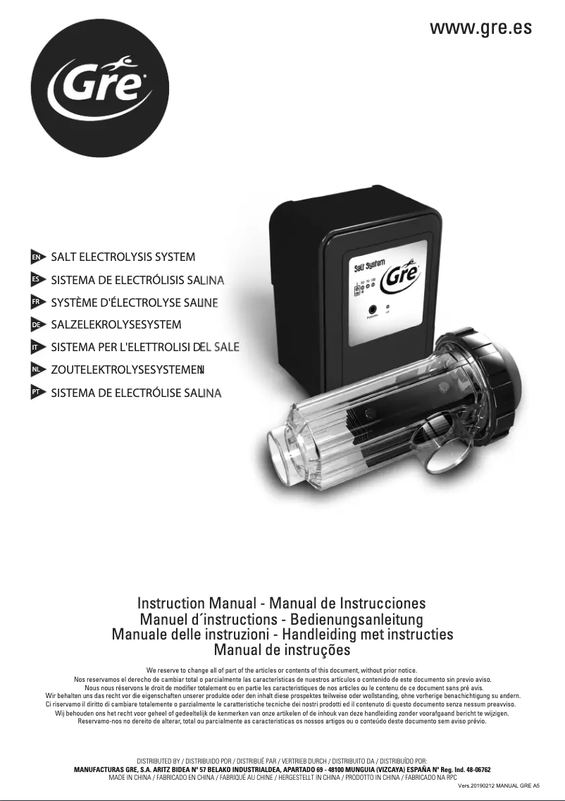 Página 1 del manual Manual de instrucciones Gre SCG100