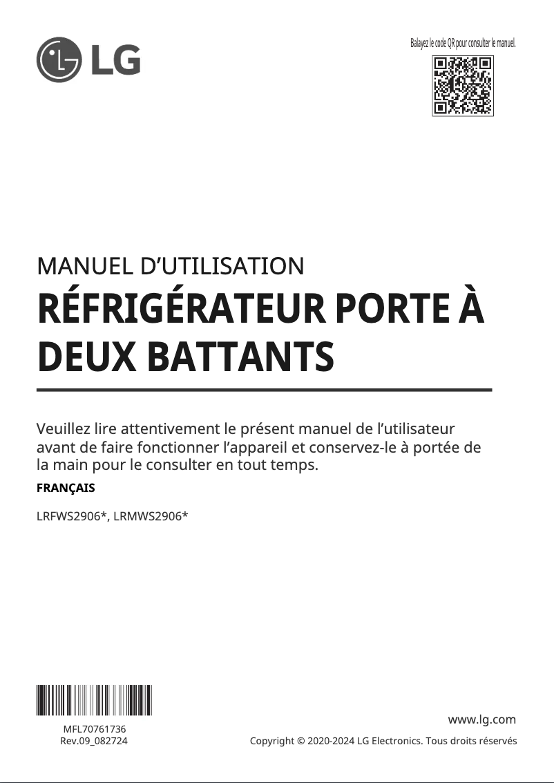 Imagen de la primera página del manual del dispositivo LRFWS2906V