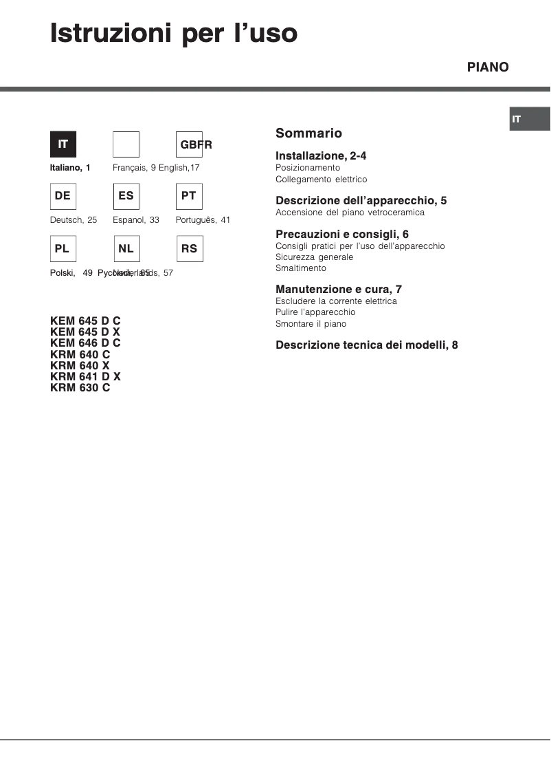 Imagen de la primera página del manual del dispositivo KRM 640 X