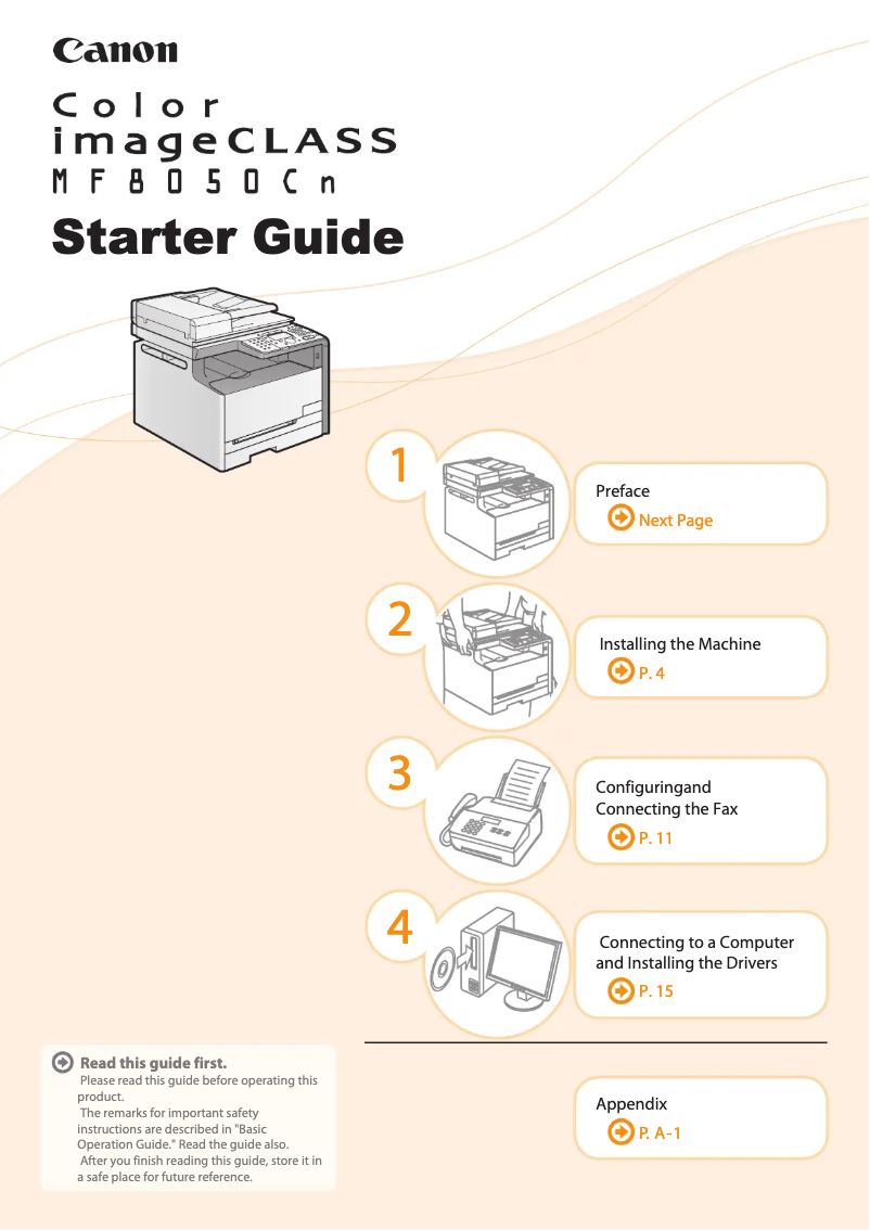 Página 1 del manual Guía de inicio rápido Canon Color imageCLASS MF8050Cn