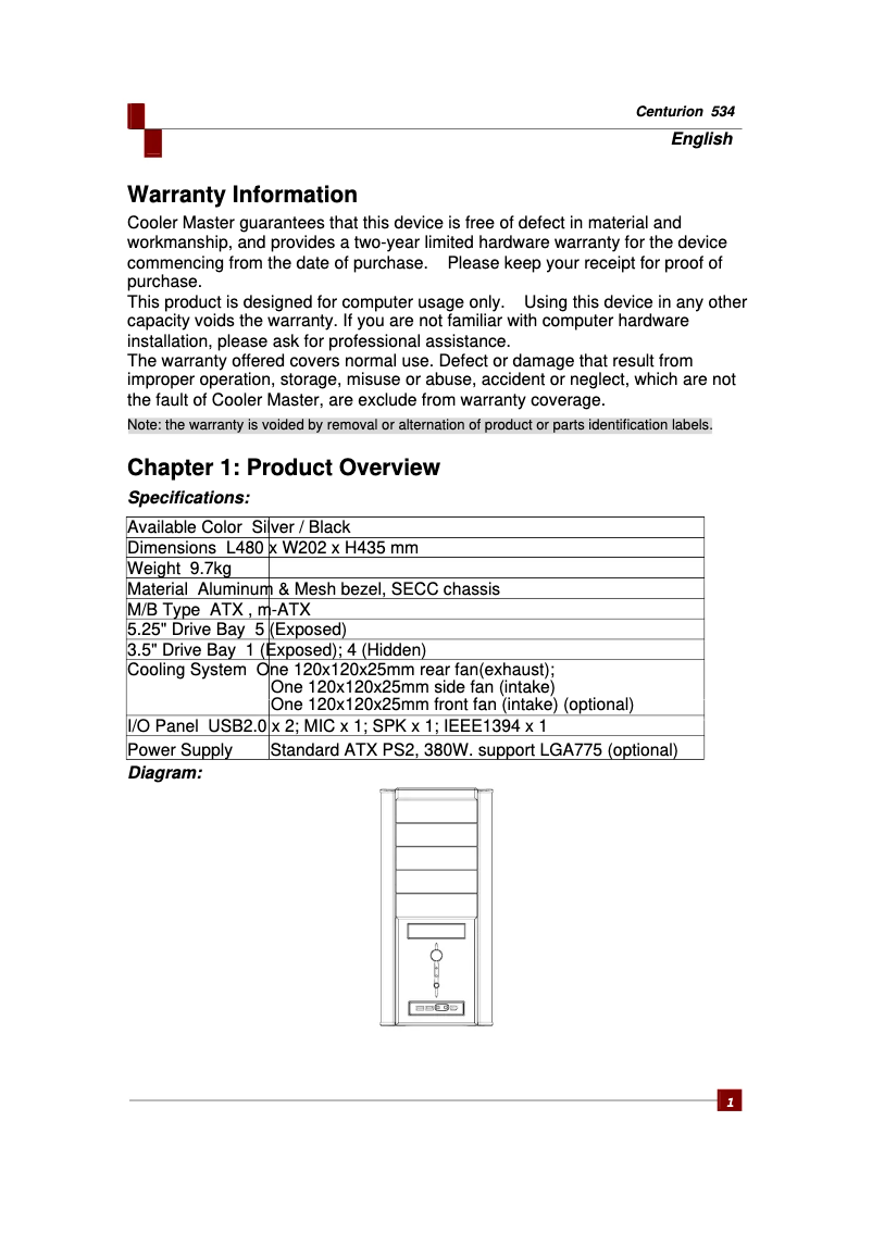 Página 1 del manual Manual de usuario Cooler Master Centurion 534 +Plus
