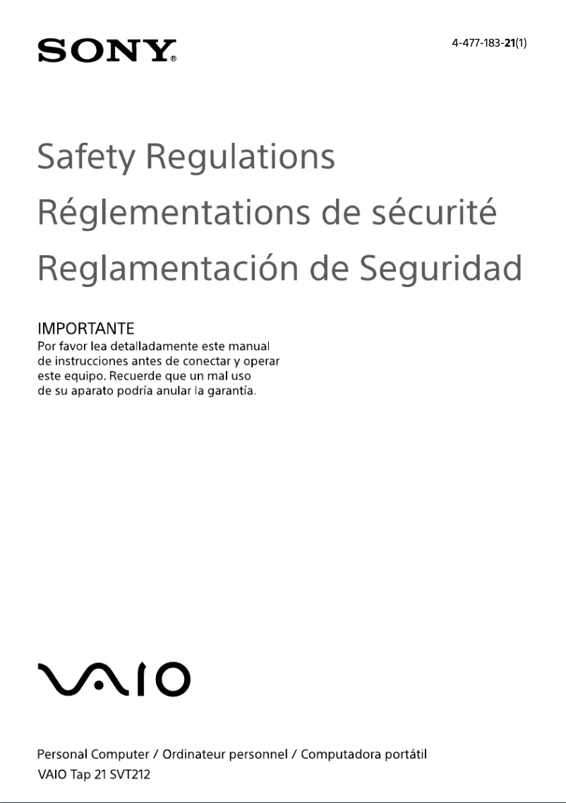 Página nº 1 - Instrucciones de seguridad Sony Vaio Tab 21 SVT21216CXB