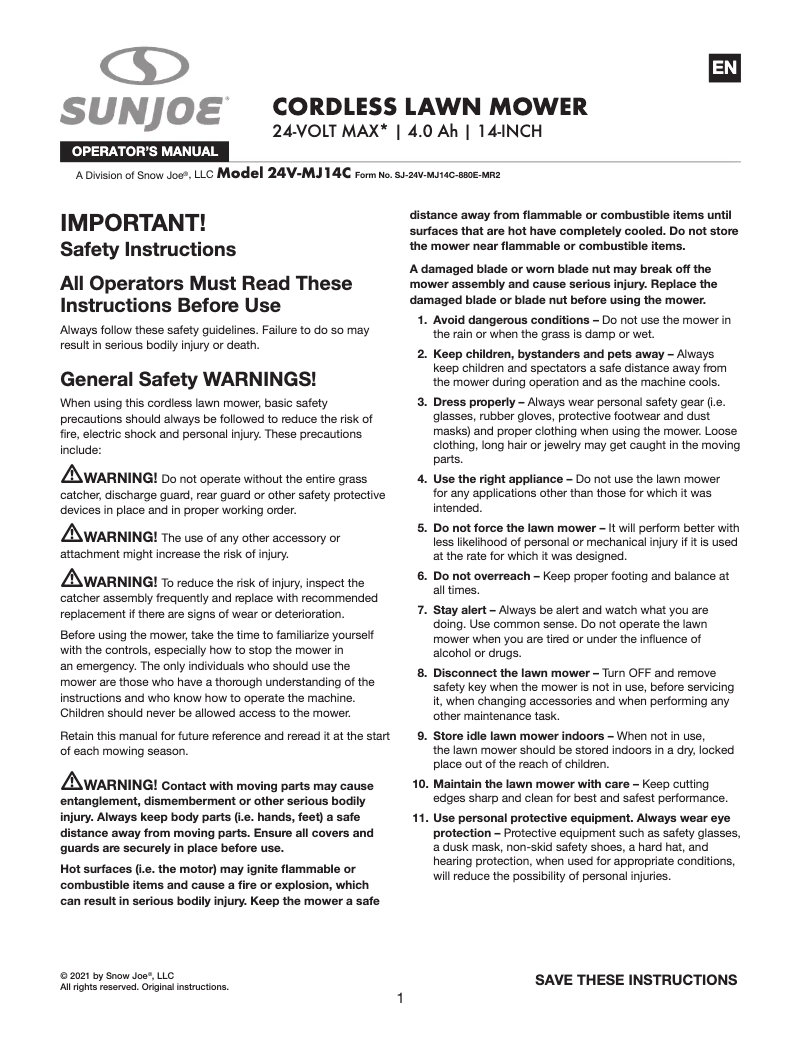 Página 1 del manual Manual de usuario Sun Joe 24V-MJ14C